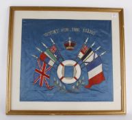 A framed and glazed silkwork commemorative souvenir for the Allied victory in the Great War, with