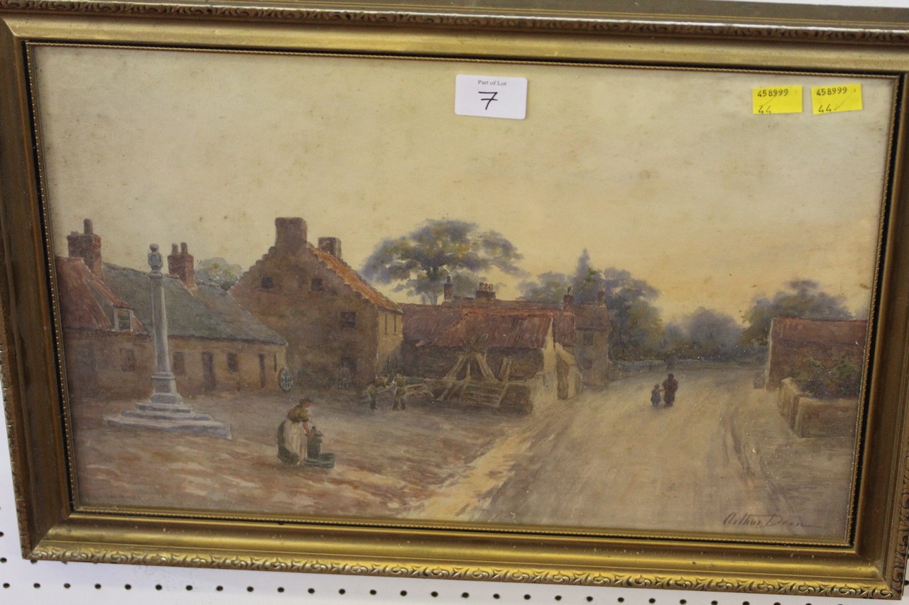 Arthur Deen A village street Watercolour Signed lower right 31cm x 46cm Together with two - Image 4 of 5