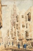 Lieutenant H. King (19th Century) Street scene, Cairo, Watercolour and pencil Initialled lower