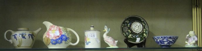 Two Royal Albert Beatrix Potter figurines, Jemina Puddleduck and Jeremy Fisher, Poole pottery jam