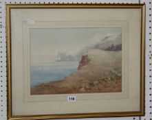 Elliot Henry Marten (exh.1886-1901) Mist rolling off coastal cliffs Watercolour  Signed lower left