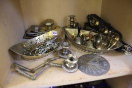 A collection of various 19th century brassware, to include candle scissors, a chamberstick, three