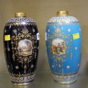 Two Coalport jars, circa 1900, one blue ground, one turquoise ground, with gilt and enamel jewelling