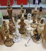 Ten assorted 20th century giltwood table lamps