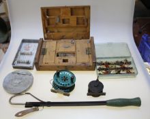 Fishing Tackle - including brass reel, telescopic gaff and two boxes of wet and dry flies. Best Bid