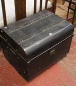 A tin trunk with domed lid 74cm wide