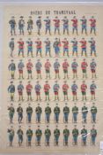 Ten late 19th century French prints of the uniforms of soldiers of various World armies, (10).