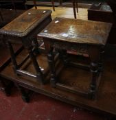 An oak joined stool, 17th century and later and another similar stool