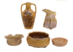 A small collection of Ewenny Pottery, circa 1900, including; a dog bowl, 23cm wide, a two handled