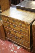 A George I style walnut and crossbanded bachelors chest with four long drawers 68cm wide