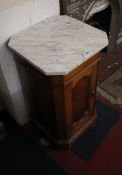 A late Victorian marble topped oak pot cupboard 42cm wide