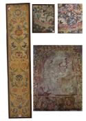 A mixed group of 17th century and later embroidered panels and pelmets