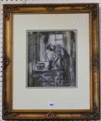 David T. Smith In the Workshop Charcoal and watercolour Signed and dated 1942 verso 28.5cm x 24.5cm