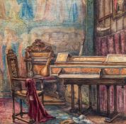 Constance L. Fripp (?-1892) Queen Elizabeth`s virginal, Watercolour over pencil, heightened with