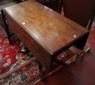 A 19th Century mahogany drop leaf table on square column and splayed legs 97cm wide