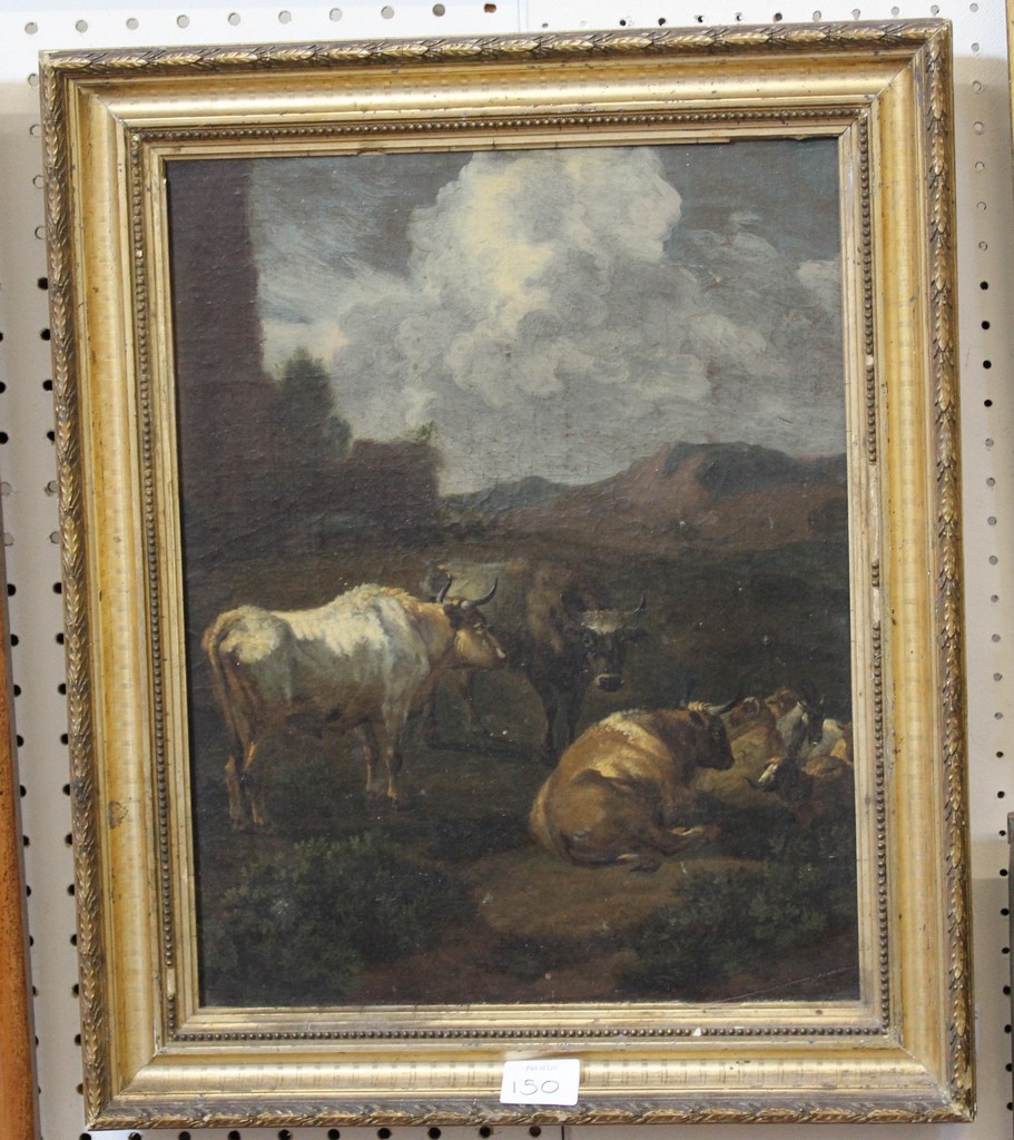 Dutch school (19th century) Cattle resting in a landscape Oil on canvas laid on panel 42cm x 32.5cm; - Image 2 of 2