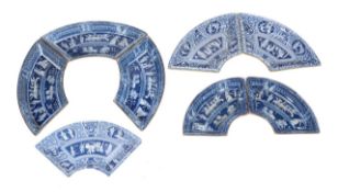 A selection of eight assorted Spode blue and white printed `Greek` pattern supper-set sections,