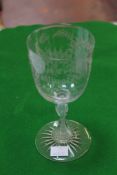A dated Victorian glass commemorative goblet, inscribed Harold Evelyn Partington on his birthday