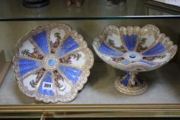 A pair of 19th century Dresden scallop edged comports, with gilt decorated borders and highlights,