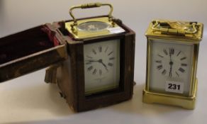 Two French brass carriage clocks, early 20th century, each with the eight-day gong striking movement