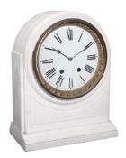 A French white marble mantel clock, unsigned, late 19th century, the rectangular eight-day bell