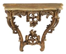 A carved giltwood and marble mounted console table in Louis XV style, first half 19th century, of