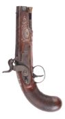 A Fine Silver Inlaid Percussion Travelling Pistol Circa 1830 with a 12cm octagonal sighted barrel,