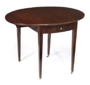 A mahogany oval Pembroke table, in George III style, late 19th century, hinged top, frieze drawer,