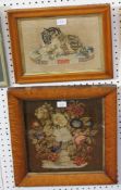 Three early Victorian Berlin wool work pictures, comprising: a basket of flowers, 34.5cm x 32cm;