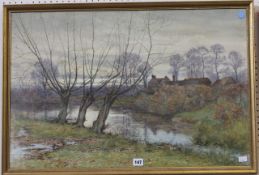 George Dunkerton Hiscox (1840-1901) Hungerford Watermeadows Watercolour Signed lower left 49cm x