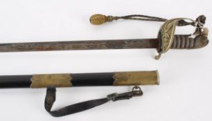 A George V Royal Navy Officer`s sword, with scabbard and bullion knot.