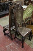 A William and Mary oak carved and caned high back chair and another similar