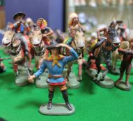 A quantity of Leyla and Elastolin cowboy and Indian figures; together with horses, etc.