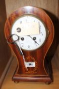 An Edwardian inlaid mahogany mantel clock, early 20th century, the French eight-day gong striking