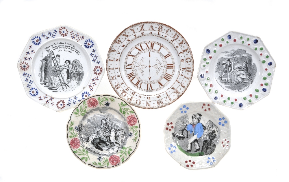 Five various British pottery Children`s plates, second quarter 19th century, including an example