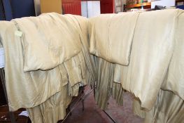 Five pairs of pale yellow linen curtains approx. 310cm drop