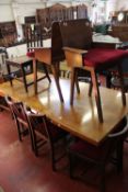 An oak refectory table 199cm extended and assorted chairs  Best Bid