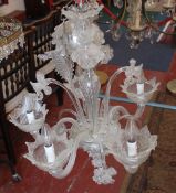 A Venetian style glass five branch electrolier with additional decorative fronds and flowers; 71cm