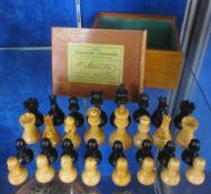 A Jacques Staunton chess set, 32 boxwood and ebonised pieces held in original box