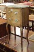 A Louis XV mahogany and gilt metal mounted two drawer bedside chest, Sevres style handles 70cm