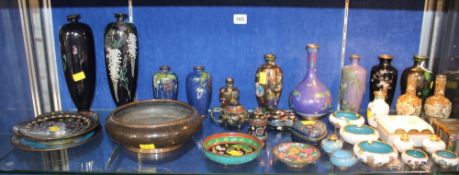 A large mixed quantity of cloisonné vases, bowls, dishes, matchbox holders etc.