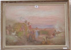 William Shackleton (1872-1933) Harvesters Watercolour, bodycolour, and acrylic Signed and dated `10