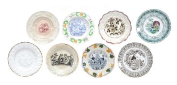 Eight assorted British pottery printed children`s plates, second quarter 19th century, including;