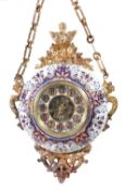 A French gilt metal mounted earthenware wall timepiece, Farcot, Paris, late 19th century, the