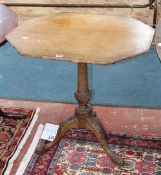 A George III mahogany tripod table with an octagonal top on spiral column, 72cm wide