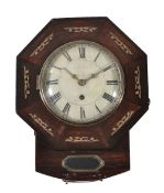 A brass inlaid rosewood fusee drop dial wall timepiece, early 19th century and later, the four