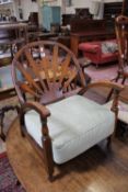 An Edwardian side chair, 1930`s low easy chair and a small Victorian needlepoint covered foot stool