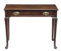 A George III mahogany side table with a frieze drawer on lapetted legs and pad feet 91cm wide