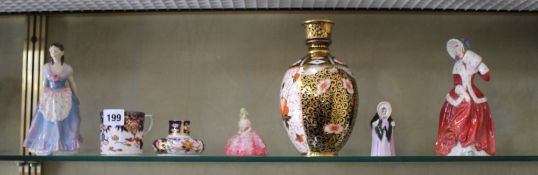 A Crown Derby ovoid vase, miniature Derby vase with Sampson and Hancock mark to base, one further