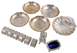 A collection of small silver, comprising: a set of six engine turned... A collection of small